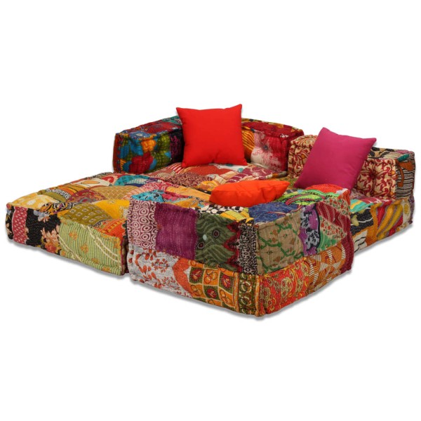 Puf modular de 3 plazas de tela patchwork