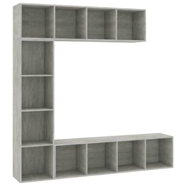 Mueble de TV y librería 3 piezas gris hormigón 180x30x180 cm