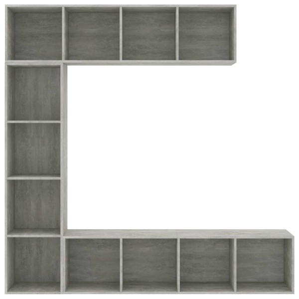 Mueble de TV y librería 3 piezas gris hormigón 180x30x180 cm