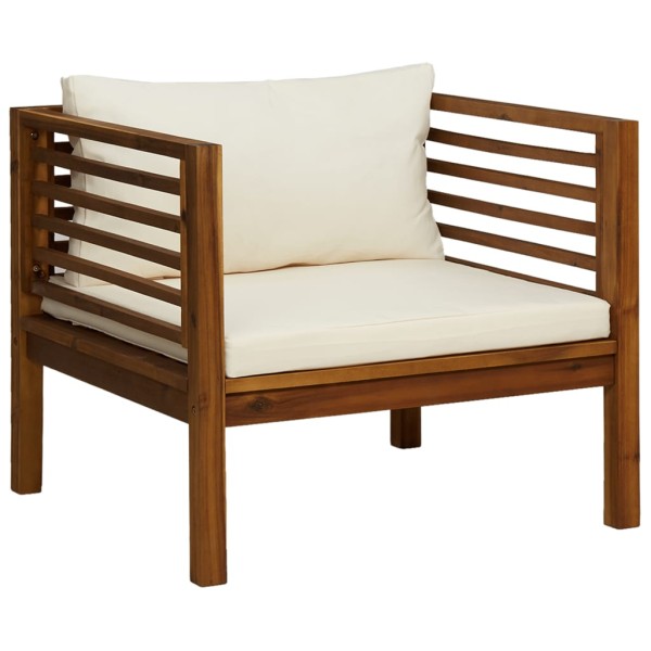 Silla de jardín y cojines blanco crema madera maciza de acacia