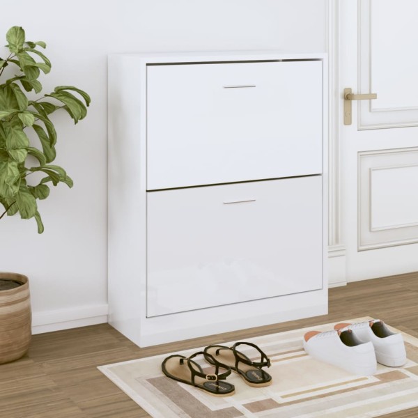 Mueble zapatero madera contrachapada blanco brillo 63x24x81 cm