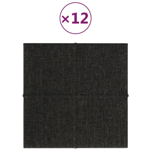 Paneles de pared 12 uds tela negro 30x30 cm 1,08 m²