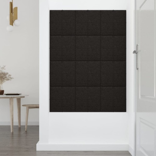 Paneles de pared 12 uds tela negro 30x30 cm 1,08 m²