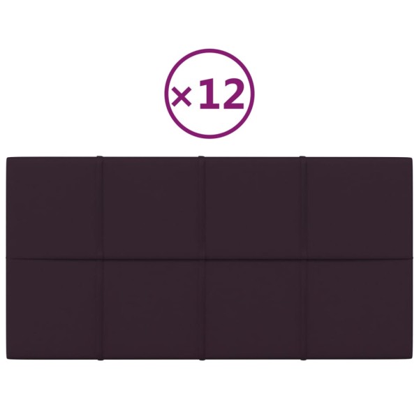 Paneles de pared 12 uds tela morado 60x30 cm 2,16 m²