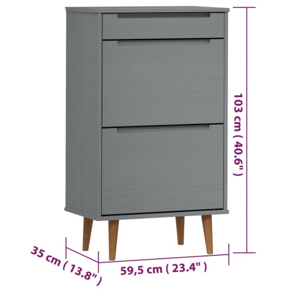 Zapatero MOLDE madera maciza de pino gris 59,5x35x103 cm