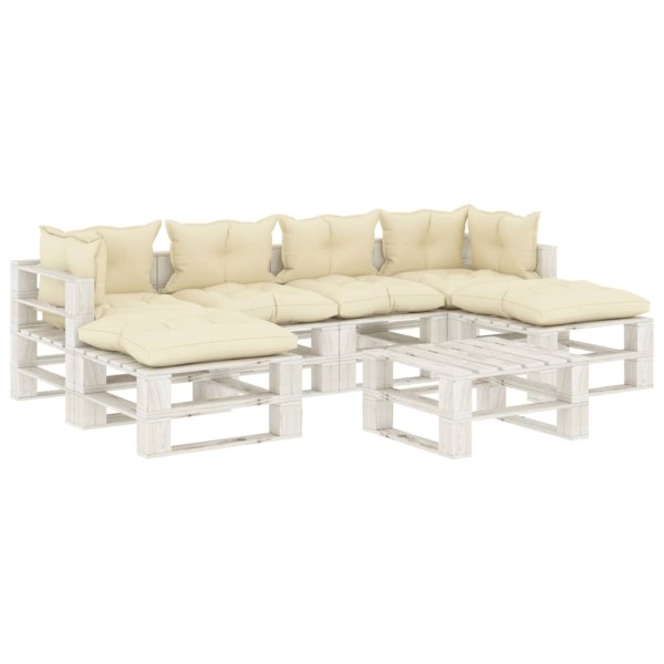 Set muebles de palets de jardín 7 pzas madera con cojines crema