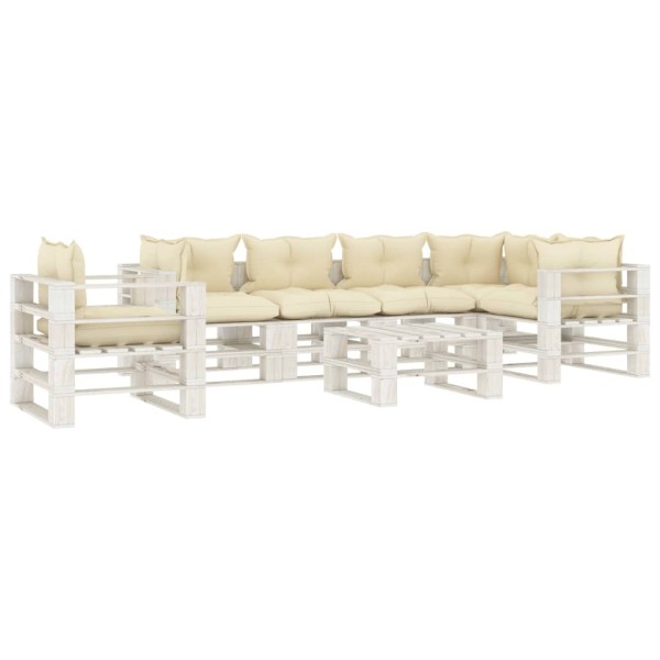 Set muebles de palets de jardín 6 pzas madera cojines crema