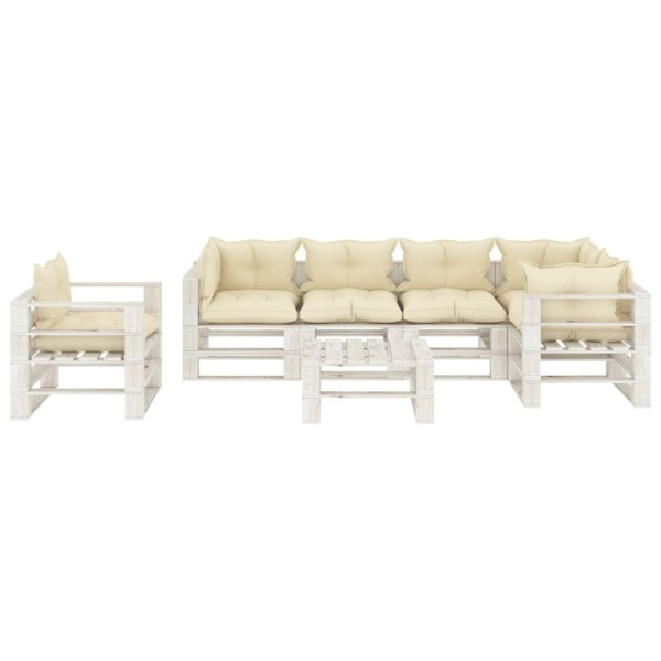 Set muebles de palets de jardín 6 pzas madera cojines crema