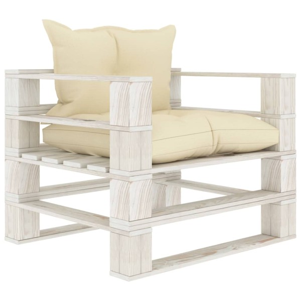 Set muebles de palets de jardín 6 pzas madera cojines crema