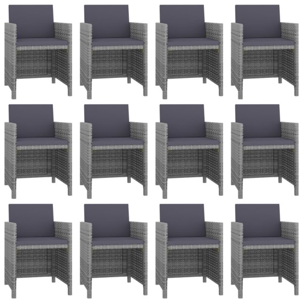 Set comedor de jardín 13 piezas y cojines ratán sintético gris