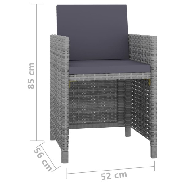 Set comedor de jardín 13 piezas y cojines ratán sintético gris