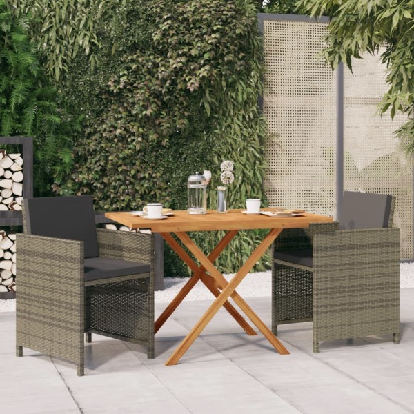 Set de comedor de jardín 3 piezas con cojines gris