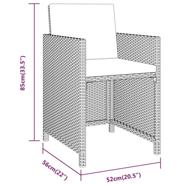 Set de comedor de jardín 3 piezas con cojines gris