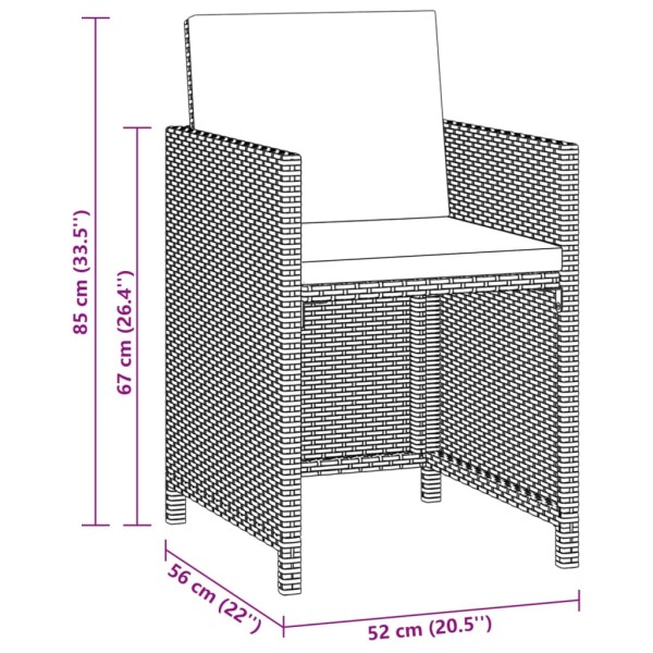 Set de comedor de jardín 3 pzas y cojines ratán sintético negro