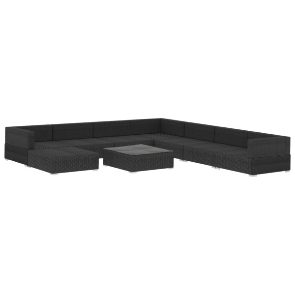 Set de muebles de jardín 9 pzas y cojines ratán sintético negro