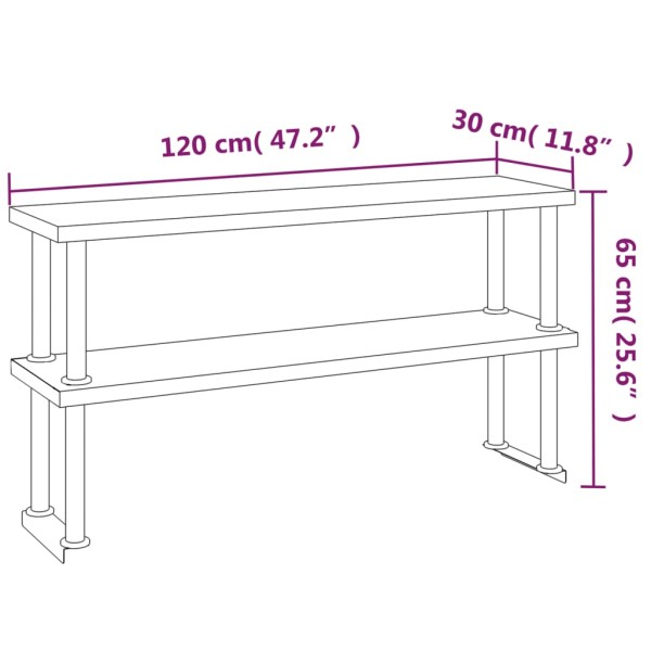 Mesa de trabajo para cocina con estante acero inox 120x60x145cm