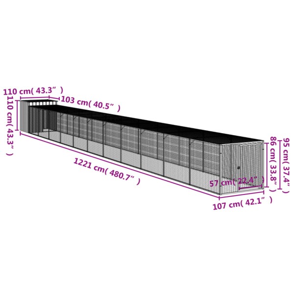 Gallinero con corral acero galvanizado gris 110x1221x110 cm