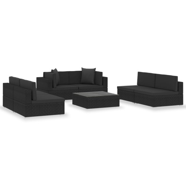 Set de muebles de jardín y cojines 7 pzas ratán sintético negro