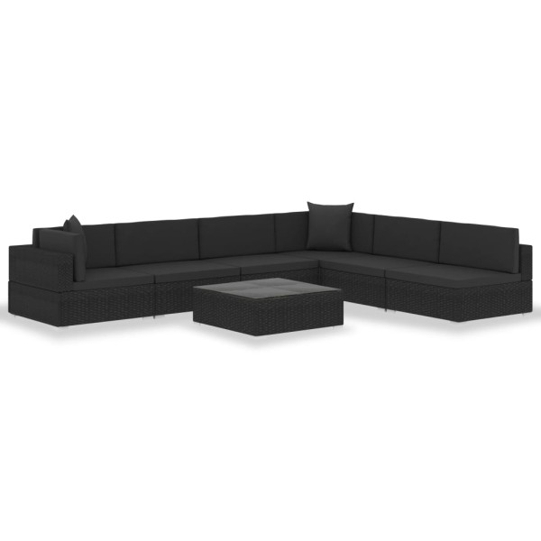 Set de muebles de jardín y cojines 7 pzas ratán sintético negro