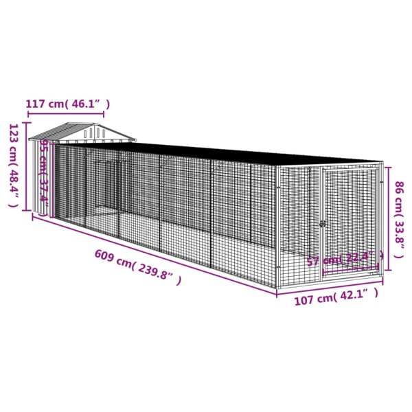 Gallinero con corral acero galvanizado gris 117x609x123 cm