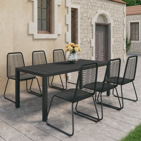 Set de comedor de jardín de 7 piezas PVC ratán negro