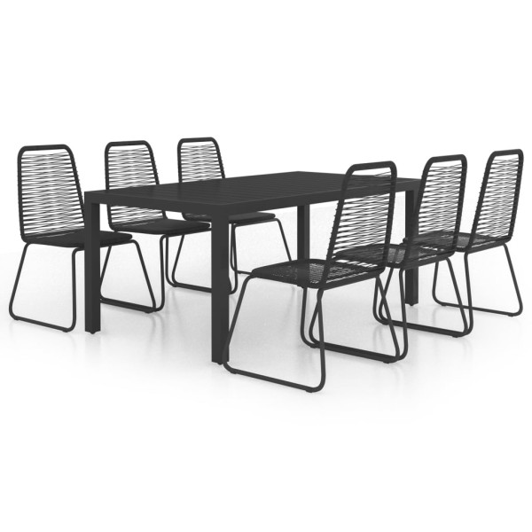 Set de comedor de jardín de 7 piezas PVC ratán negro