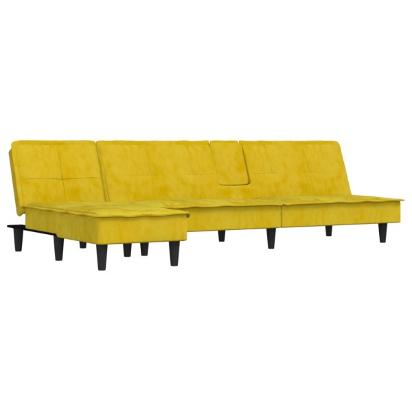 Sofá cama en forma de L terciopelo amarillo 255x140x70 cm