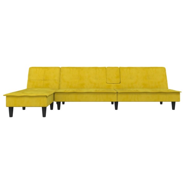 Sofá cama en forma de L terciopelo amarillo 255x140x70 cm