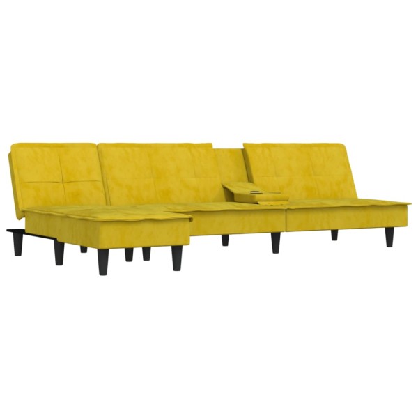 Sofá cama en forma de L terciopelo amarillo 255x140x70 cm