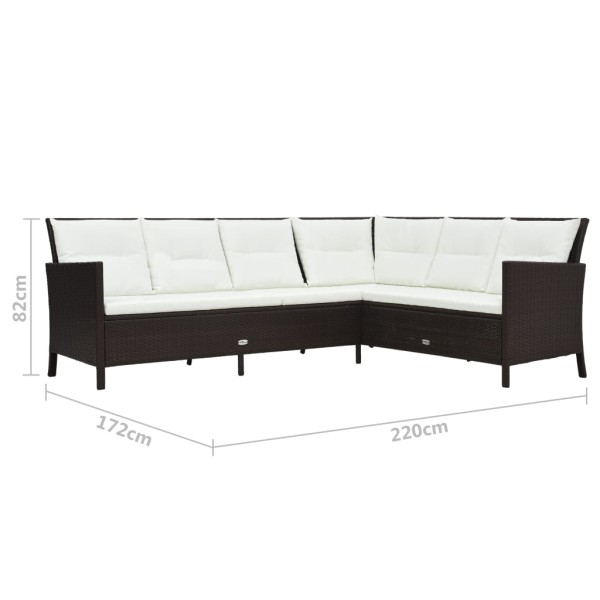 Set muebles de jardín 3 pzas y cojines ratán sintético marrón