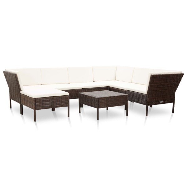 Set muebles de jardín 8 piezas y cojines ratán sintético marrón