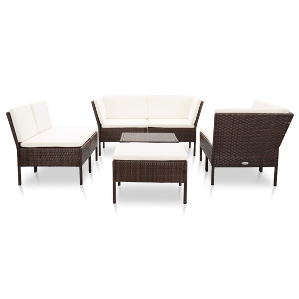 Set muebles de jardín 8 piezas y cojines ratán sintético marrón