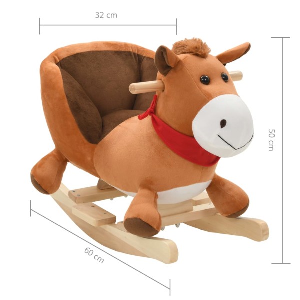 Caballo balancín de peluche con respaldo marrón 60x32x50 cm