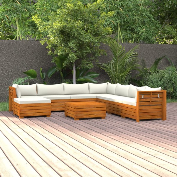 Muebles de jardín 9 piezas con cojines madera maciza de acacia