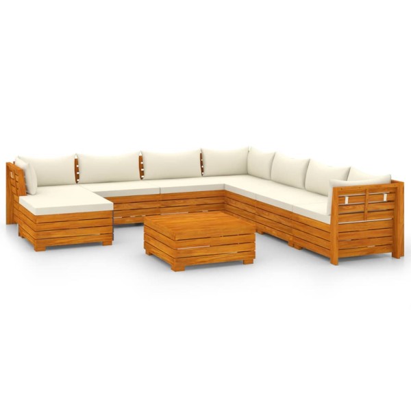 Muebles de jardín 9 piezas con cojines madera maciza de acacia