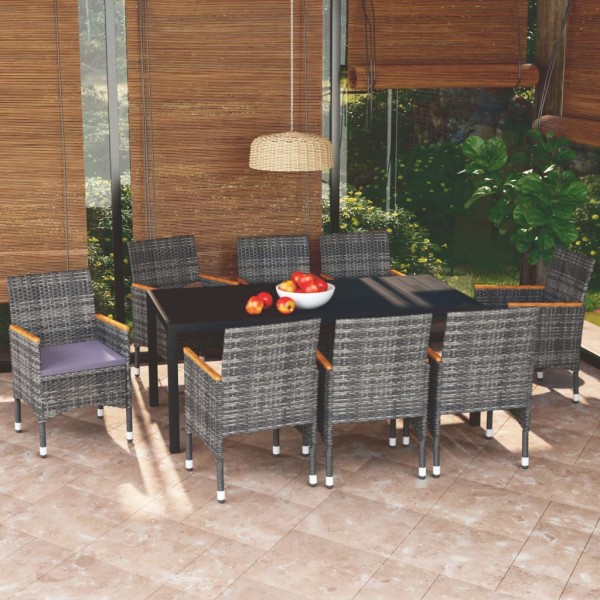 Set de muebles jardín 9 pzas con cojines ratán sintético gris