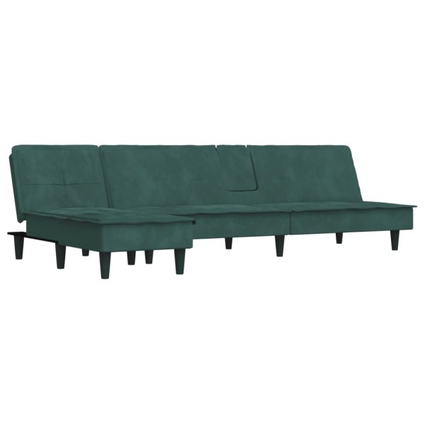 Sofá cama en forma de L terciopelo verde oscuro 255x140x70 cm