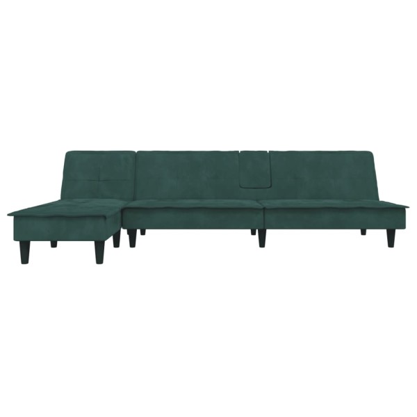 Sofá cama en forma de L terciopelo verde oscuro 255x140x70 cm