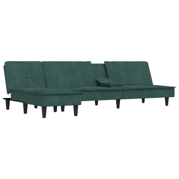 Sofá cama en forma de L terciopelo verde oscuro 255x140x70 cm