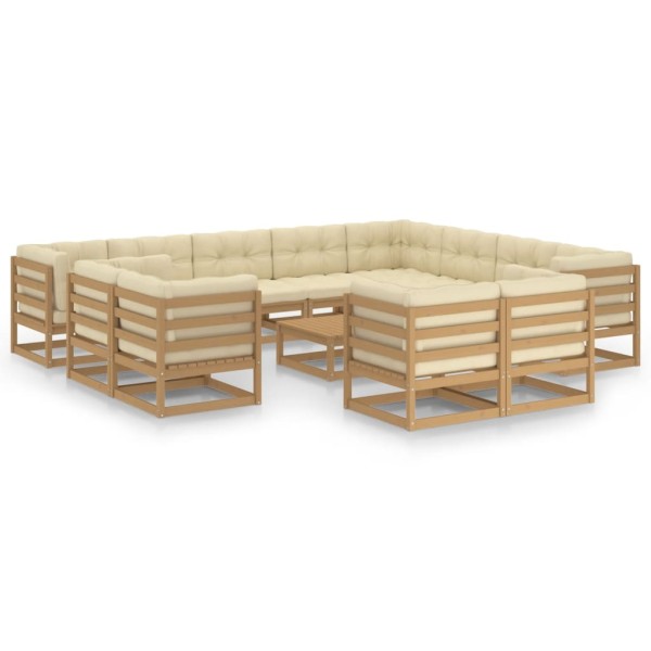 Set de muebles de jardín 13 pzs cojines madera pino marrón miel