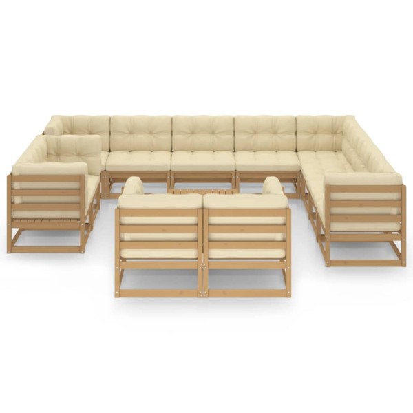 Set de muebles de jardín 13 pzs cojines madera pino marrón miel