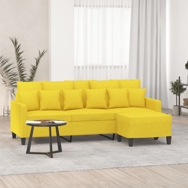 Sofá de 3 plazas con taburete de tela amarillo claro 180 cm