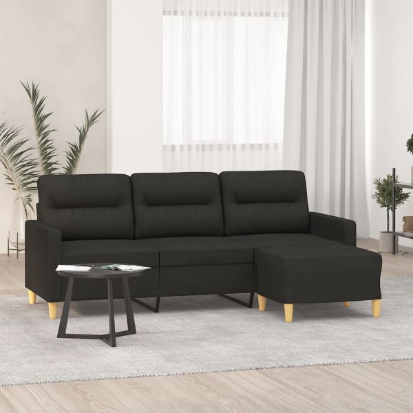 Sofá de 3 plazas con taburete de tela negro 180 cm