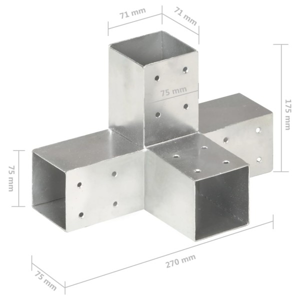 Conector de postes en forma de X metal galvanizado 71x71 mm