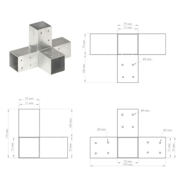 Conector de postes en forma de X metal galvanizado 71x71 mm