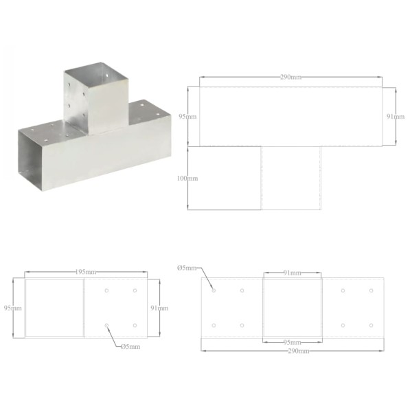 Conector de postes en forma de T metal galvanizado 91x91 mm