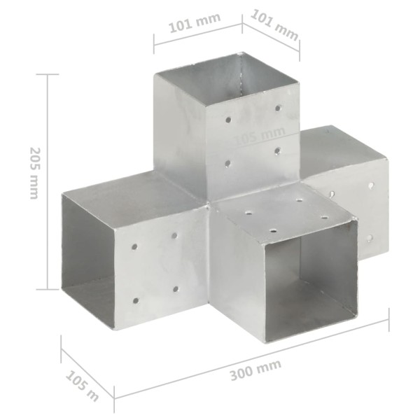 Conectores de postes en X 4 uds metal galvanizado 101x101 mm