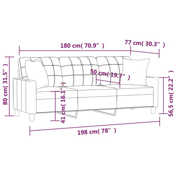 Sofá de 3 plazas con cojines cuero sintético capuchino 180 cm