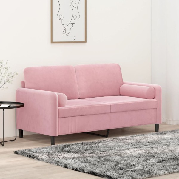 Sofá de 2 plazas con cojines terciopelo rosa 140 cm