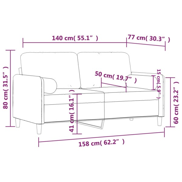 Sofá de 2 plazas con cojines terciopelo rosa 140 cm